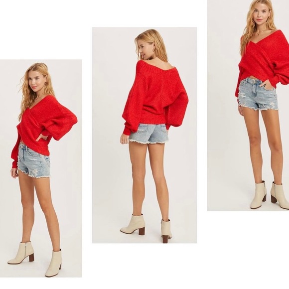 Ruby Red Cross Over Sweater Size M/L - Picture 3 of 6